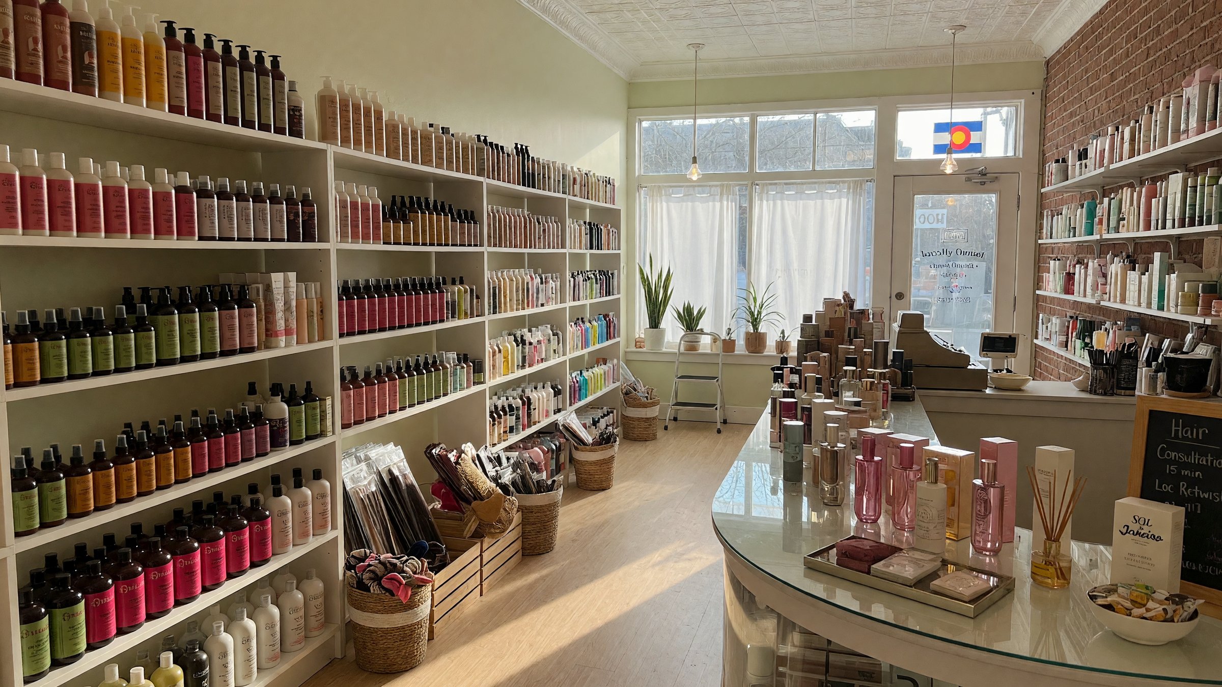 Inside Young Rose beauty supply: shelves of hair care, fragrance and everyday essentials.